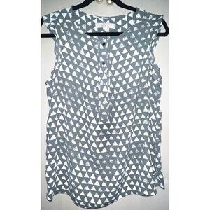 LOFT Women's Sleeveless Blouse Medium Olive Green Abstract Print Button-Up